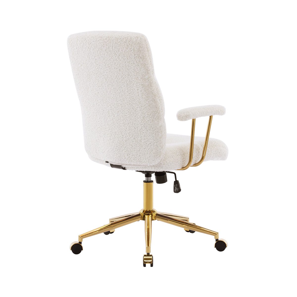 White & Gold Boucle Executive Office Chair | Swivel Rolling, Luxury Textured Fabric
