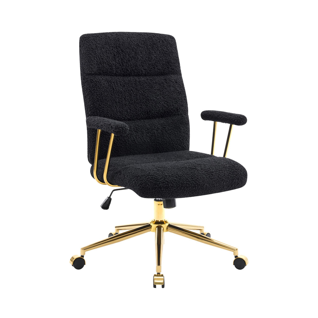 Black & Gold Boucle Executive Office Chair | Swivel Rolling, Premium Textured Fabric