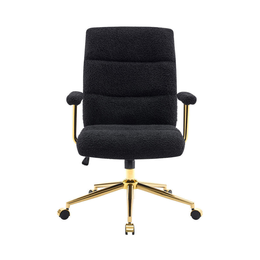Black & Gold Boucle Executive Office Chair | Swivel Rolling, Premium Textured Fabric