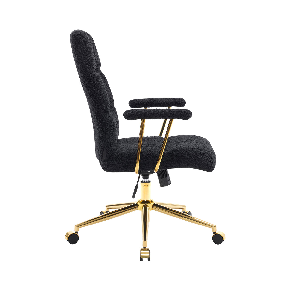 Black & Gold Boucle Executive Office Chair | Swivel Rolling, Premium Textured Fabric