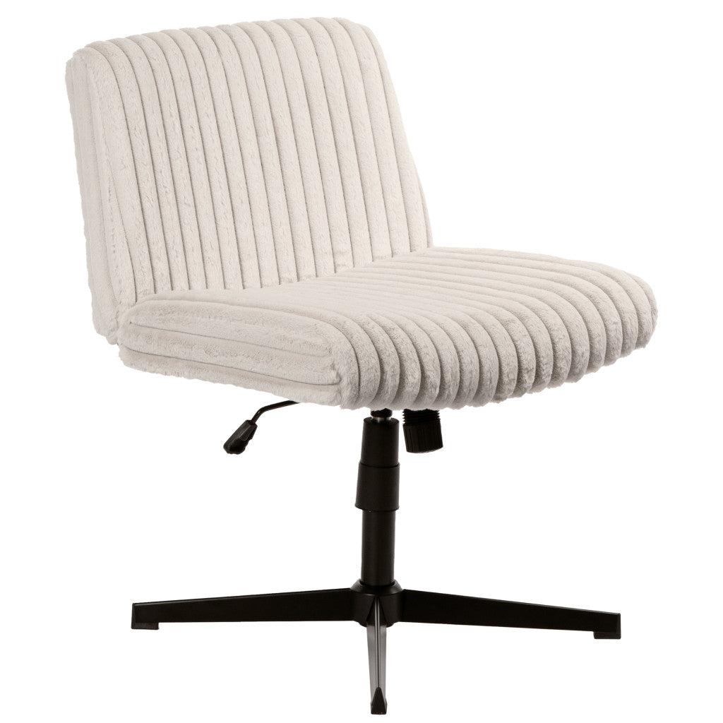 Ivory & Black Faux Fur Gaming Chair | Adjustable Height, Swivel Rolling, Plush Comfort