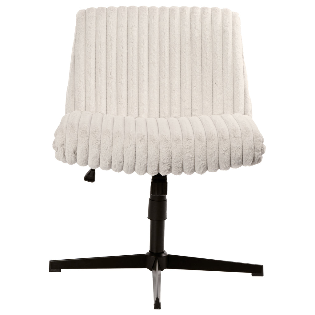 Ivory & Black Faux Fur Gaming Chair | Adjustable Height, Swivel Rolling, Plush Comfort