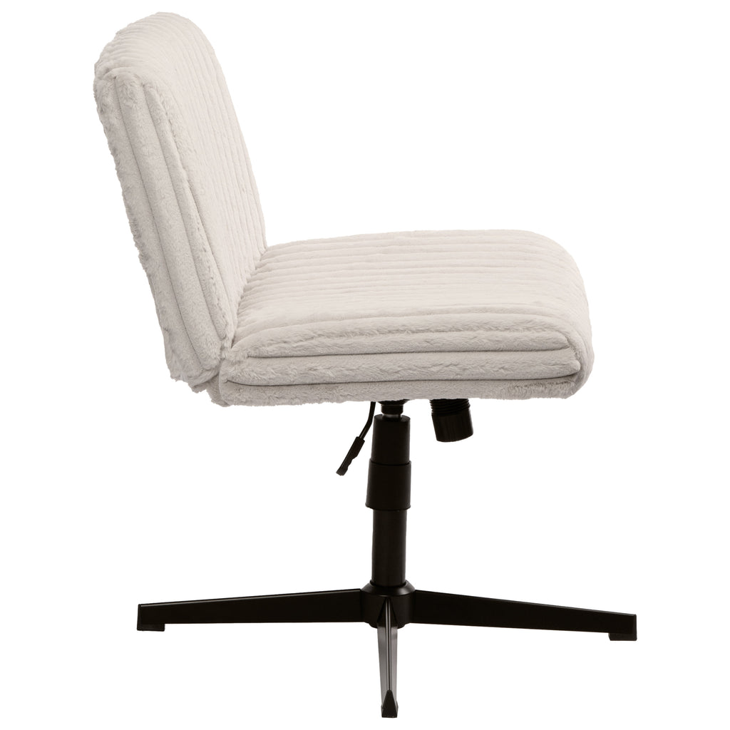 Ivory & Black Faux Fur Gaming Chair | Adjustable Height, Swivel Rolling, Plush Comfort