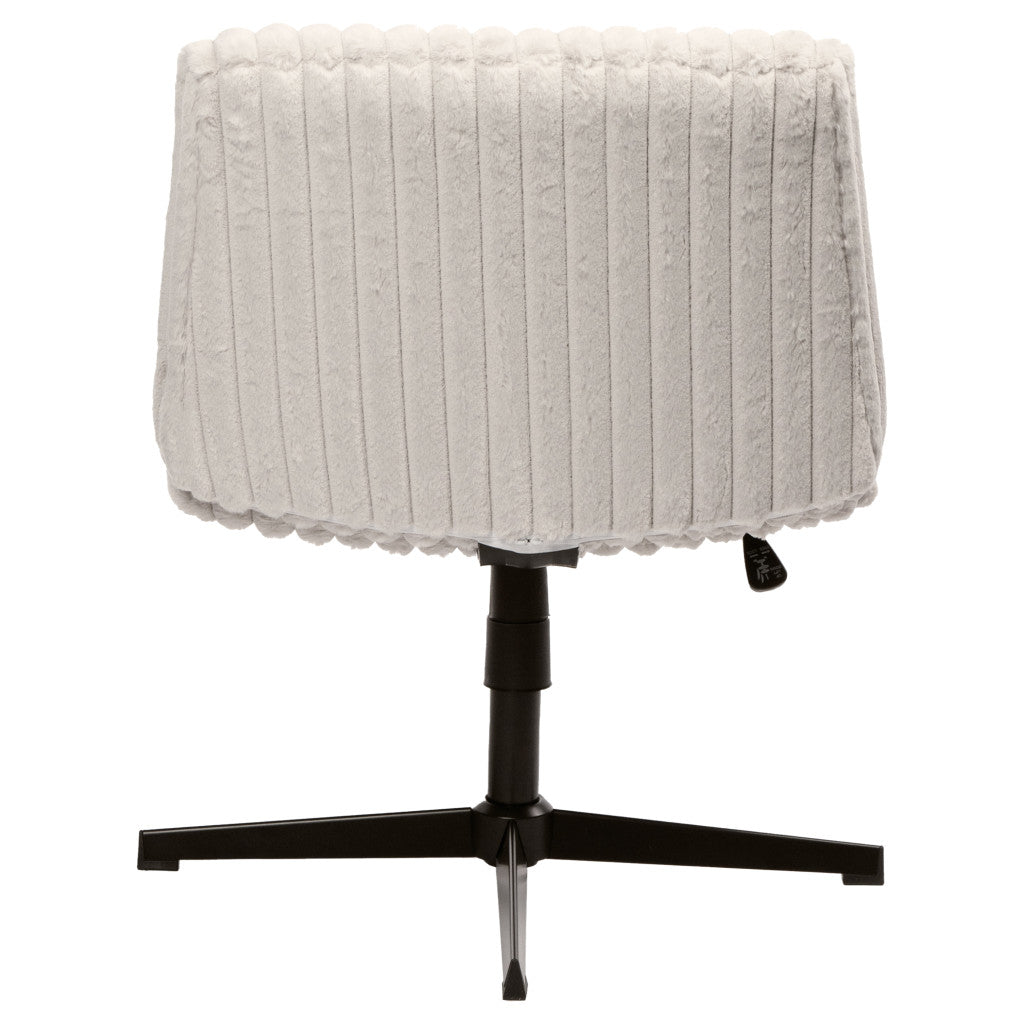 Ivory & Black Faux Fur Gaming Chair | Adjustable Height, Swivel Rolling, Plush Comfort