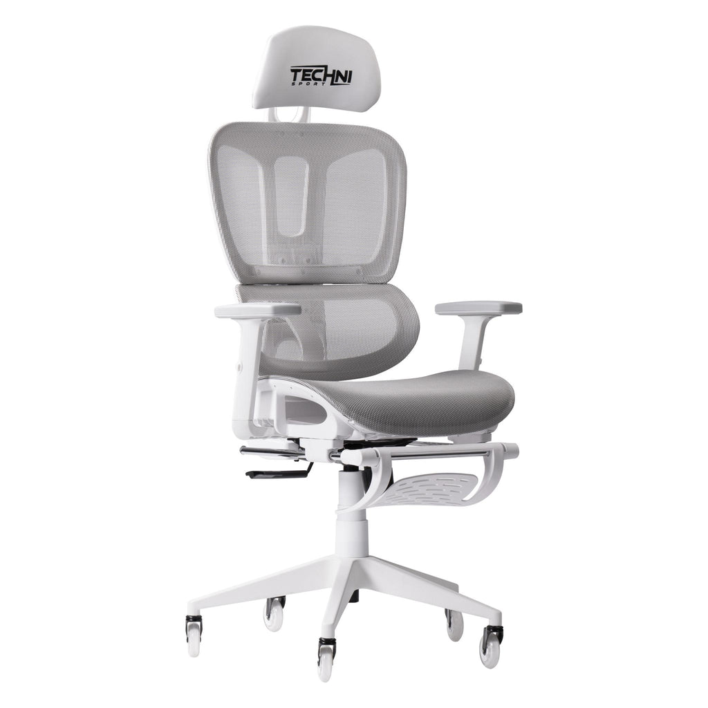 Light Gray & White Gaming Chair with Footrest | Adjustable Height, Swivel Rolling, Full Support