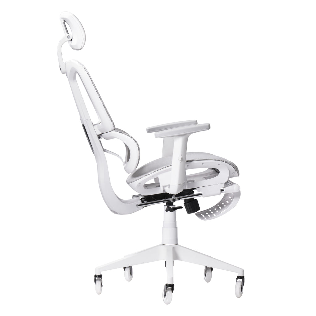 Light Gray & White Gaming Chair with Footrest | Adjustable Height, Swivel Rolling, Full Support