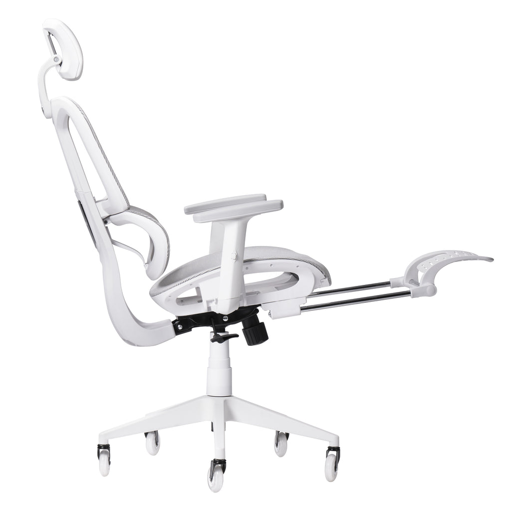 Light Gray & White Gaming Chair with Footrest | Adjustable Height, Swivel Rolling, Full Support