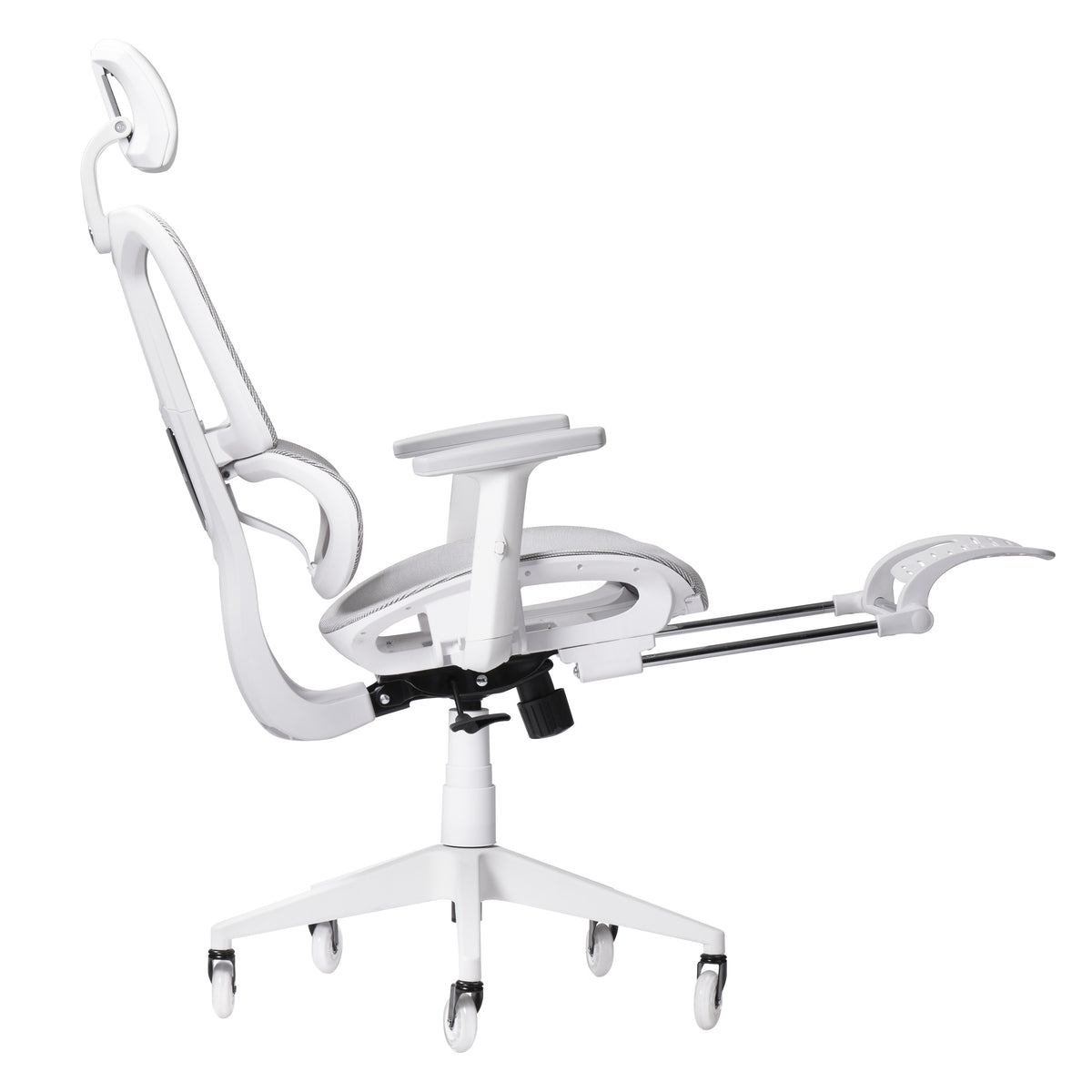 Light Gray & White Gaming Chair with Footrest | Adjustable Height, Swivel Rolling, Full Support
