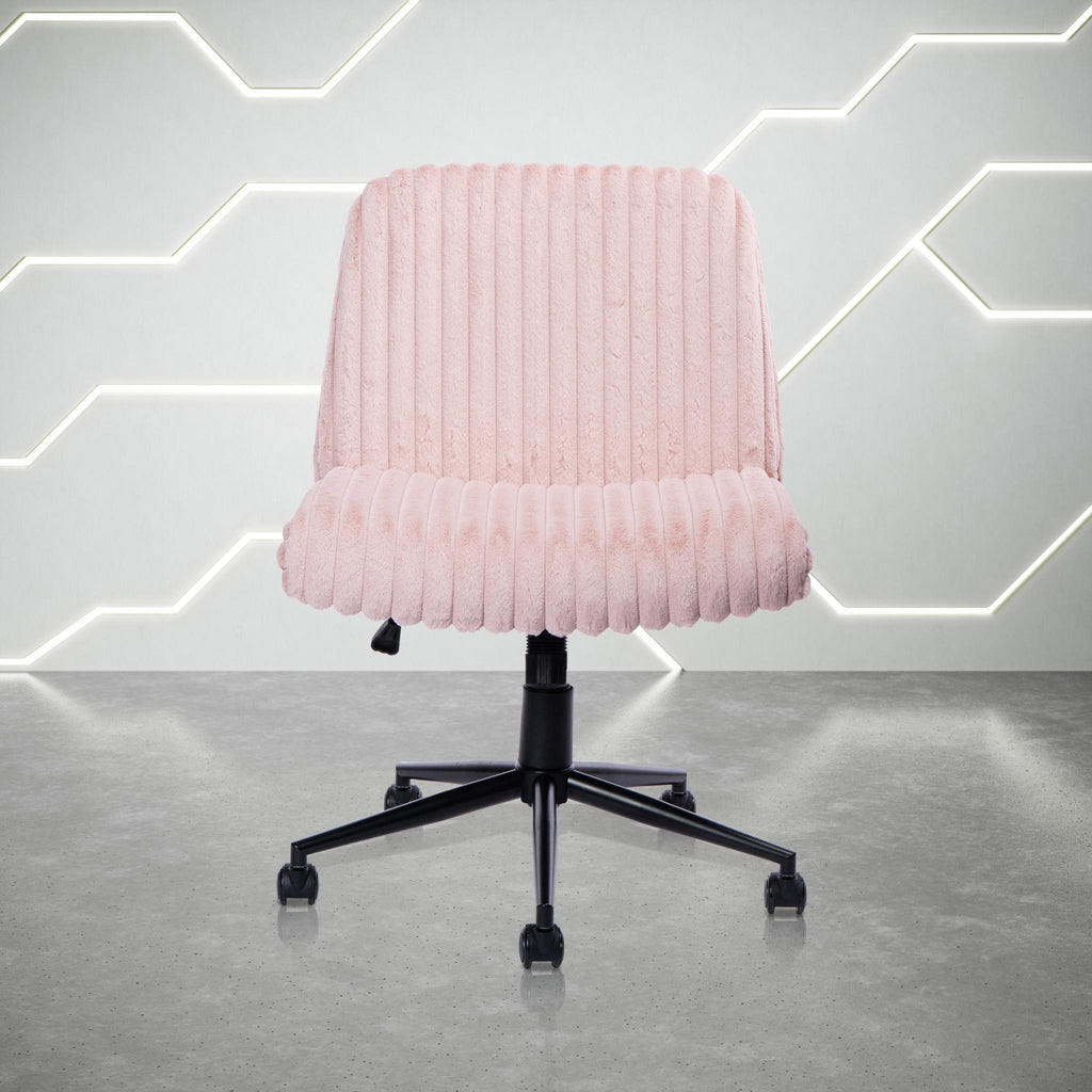 Pink & Black Faux Fur Gaming Chair | Adjustable Height, Swivel Rolling, Plush Feminine Style