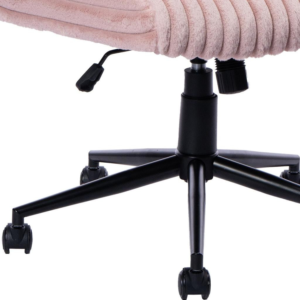 Pink & Black Faux Fur Gaming Chair | Adjustable Height, Swivel Rolling, Plush Feminine Style