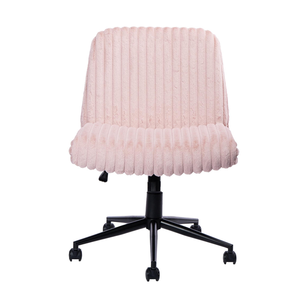 Pink & Black Faux Fur Gaming Chair | Adjustable Height, Swivel Rolling, Plush Feminine Style