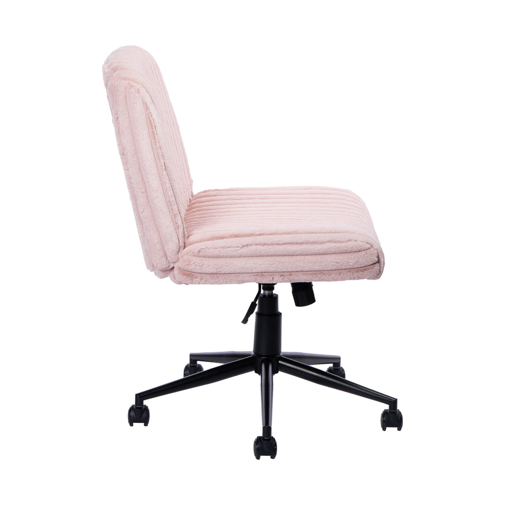 Pink & Black Faux Fur Gaming Chair | Adjustable Height, Swivel Rolling, Plush Feminine Style
