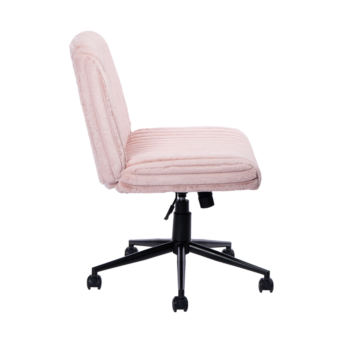 Pink & Black Faux Fur Gaming Chair | Adjustable Height, Swivel Rolling, Plush Feminine Style