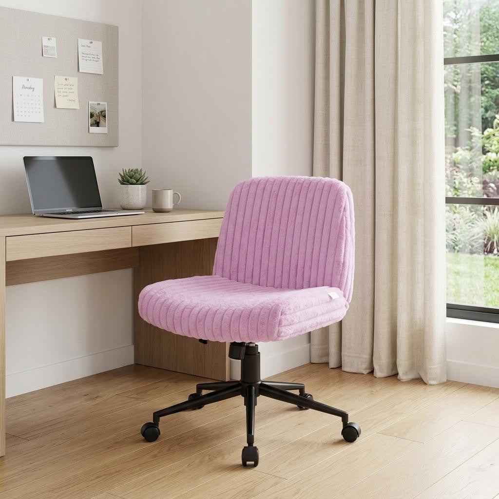 Purple & Black Faux Fur Gaming Chair | Adjustable Height, Swivel Rolling, Luxe Plush Comfort
