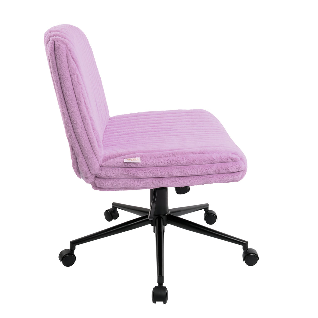 Purple & Black Faux Fur Gaming Chair | Adjustable Height, Swivel Rolling, Luxe Plush Comfort