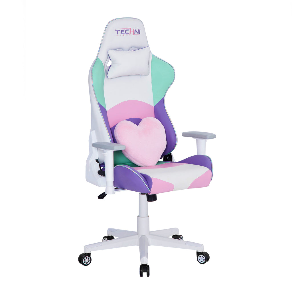Pink Purple & White Gaming Chair | Swivel Rolling, Pastel Multi-Tone Style