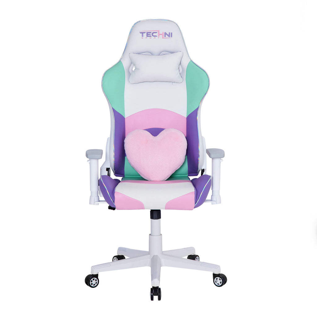 Pink Purple & White Gaming Chair | Swivel Rolling, Pastel Multi-Tone Style
