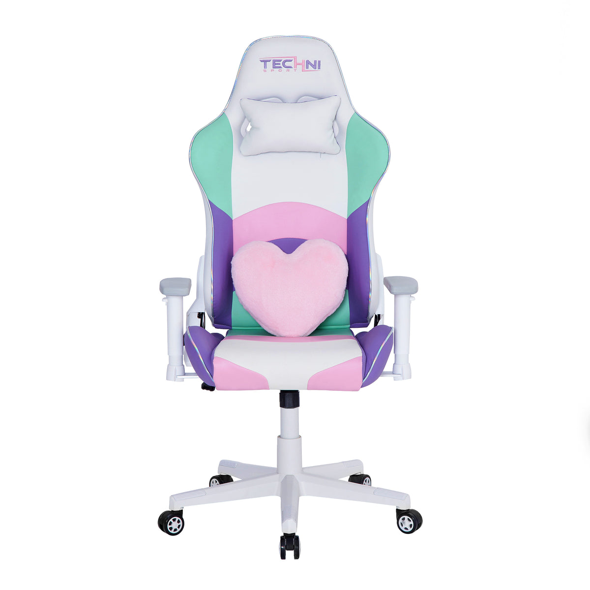 Pink Purple & White Gaming Chair | Swivel Rolling, Pastel Multi-Tone Style