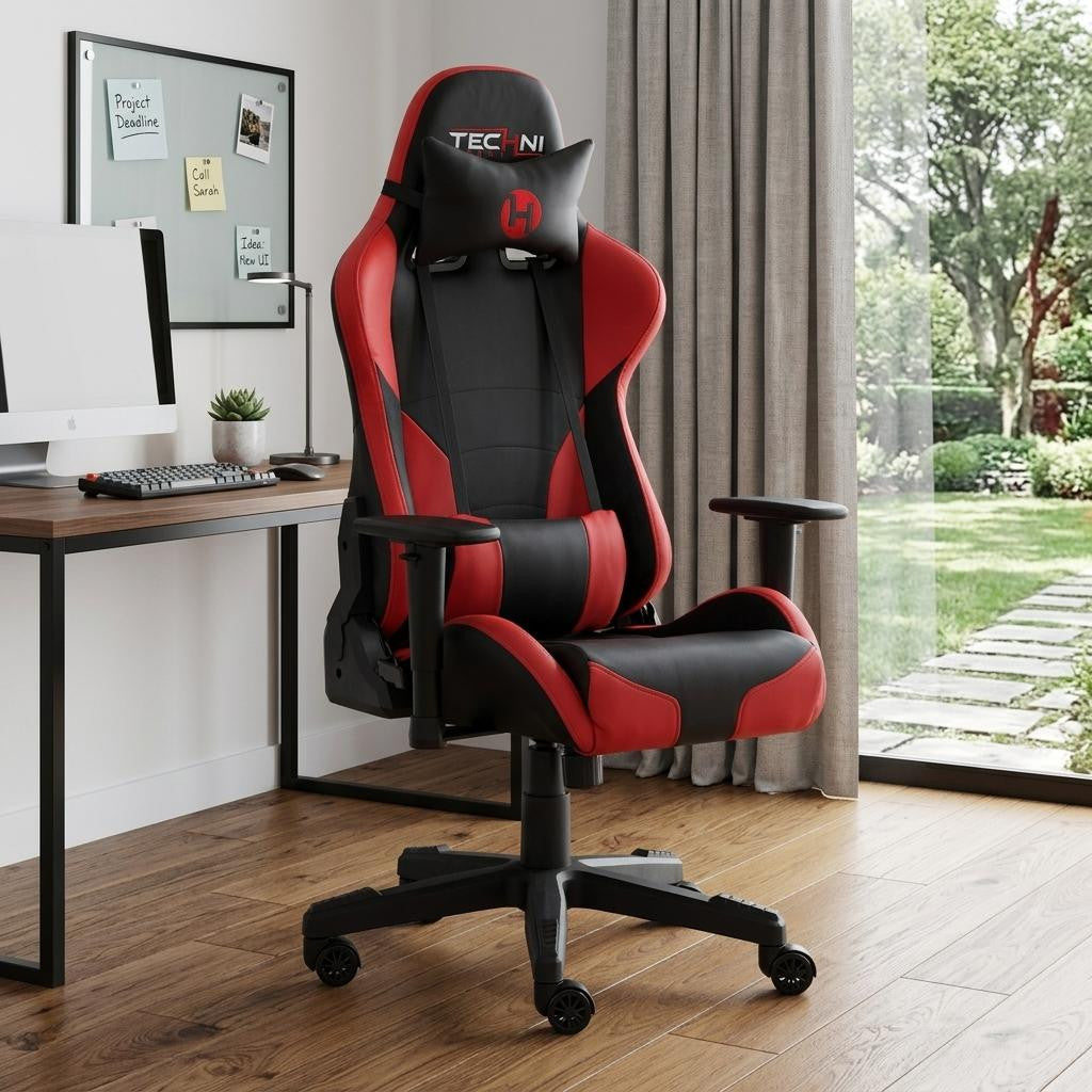 Black & Red Gaming Chair | Swivel Rolling, Bold Racing Style
