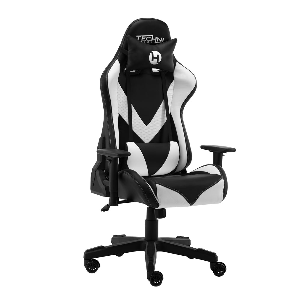 White & Black Gaming Chair | Swivel Rolling, Clean Contrast Racing Style