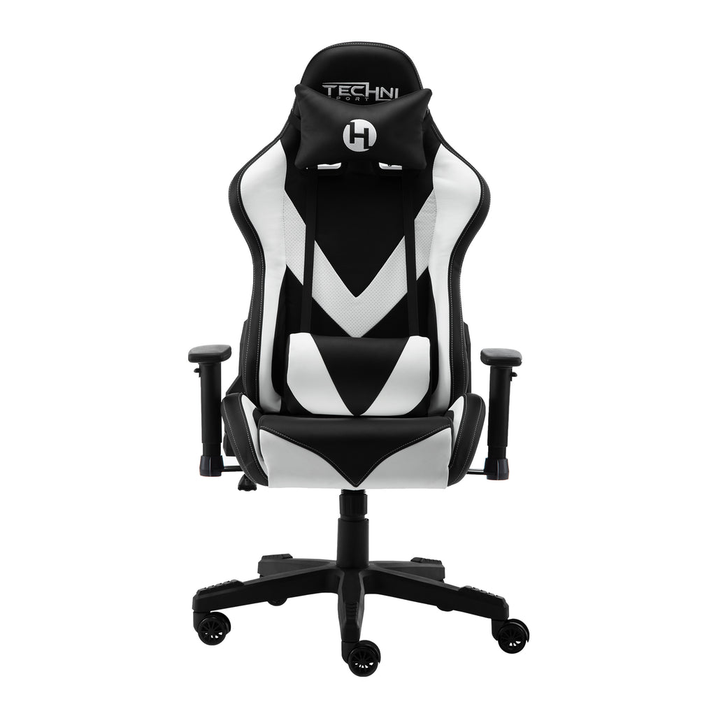 White & Black Gaming Chair | Swivel Rolling, Clean Contrast Racing Style