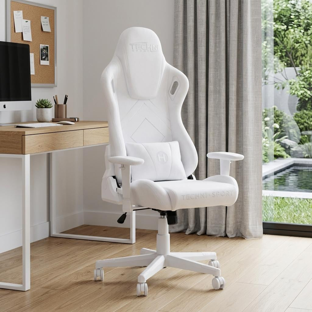 White Velvet Gaming Chair | Swivel Rolling, Plush Luxe Comfort