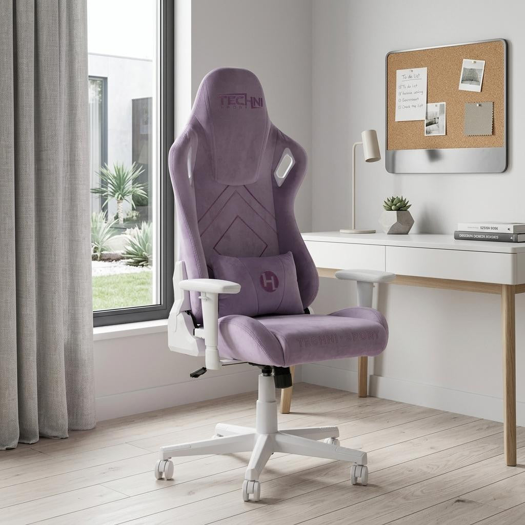 Purple & White Velvet Gaming Chair | Swivel Rolling, Plush Regal Style