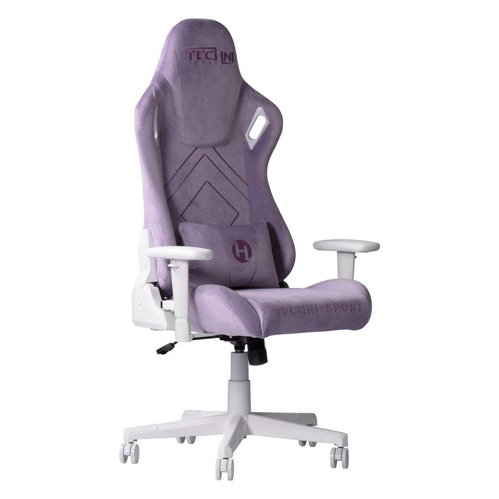 Purple & White Velvet Gaming Chair | Swivel Rolling, Plush Regal Style