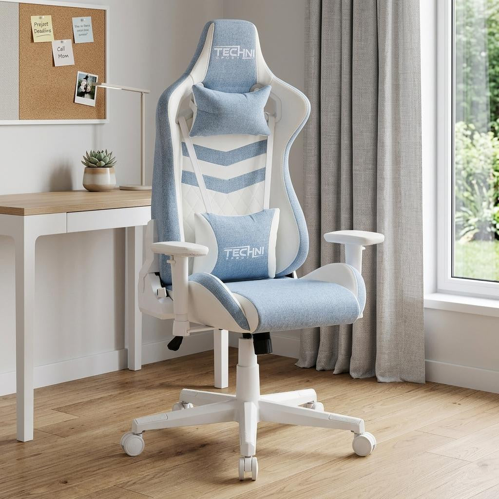 Blue & White Gaming Chair | Swivel Rolling, Cool Modern Design