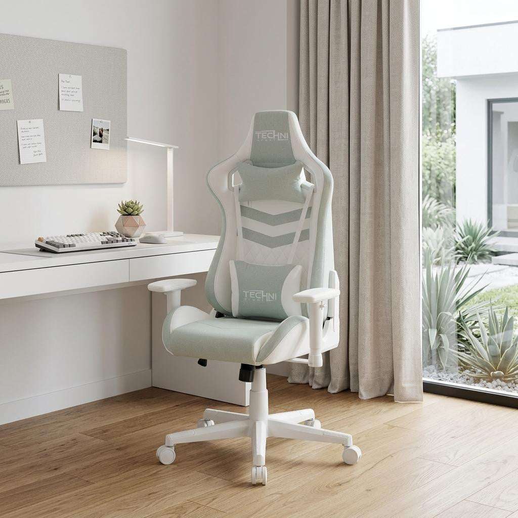 Mint Green & White Gaming Chair | Swivel Rolling, Fresh Cool Tones