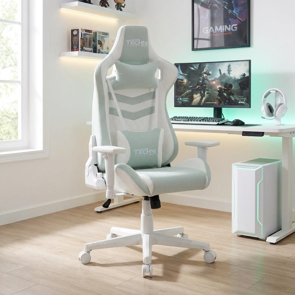 Mint Green And White Swivel Rolling Gaming Chair