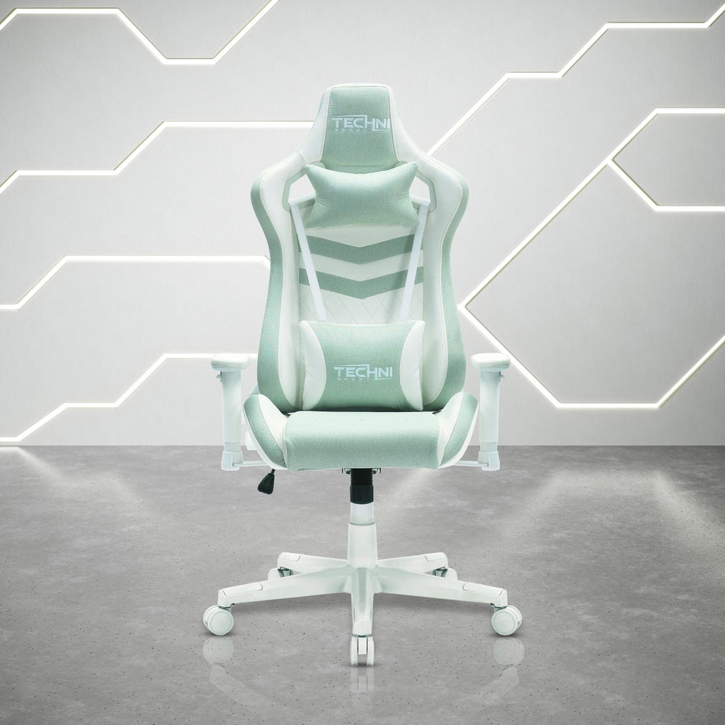 Mint Green & White Gaming Chair | Swivel Rolling, Fresh Cool Tones