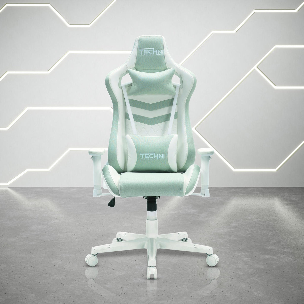 Mint Green & White Gaming Chair | Swivel Rolling, Fresh Cool Tones