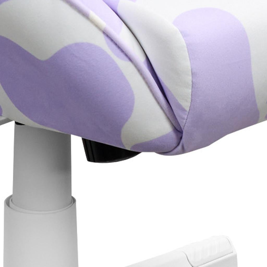 Lavender & White Cow Print Gaming Chair | Adjustable Height, Rolling, Unique Statement Style