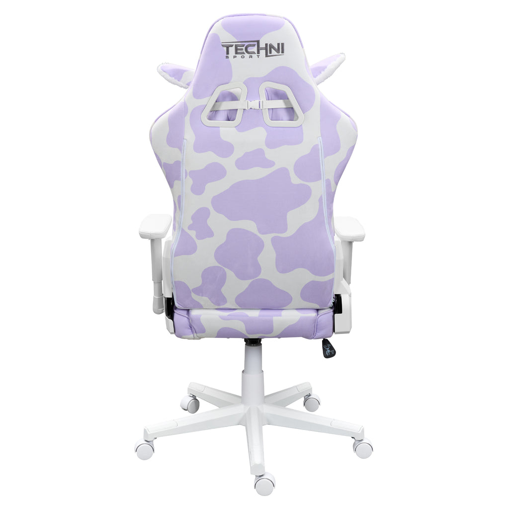Lavender & White Cow Print Gaming Chair | Adjustable Height, Rolling, Unique Statement Style