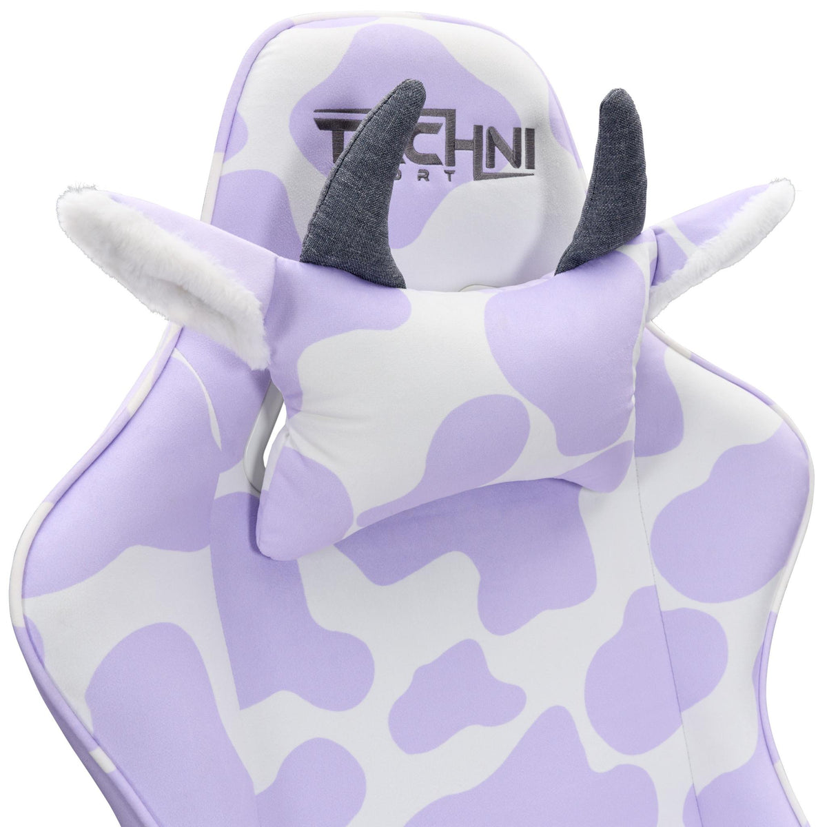Lavender & White Cow Print Gaming Chair | Adjustable Height, Rolling, Unique Statement Style