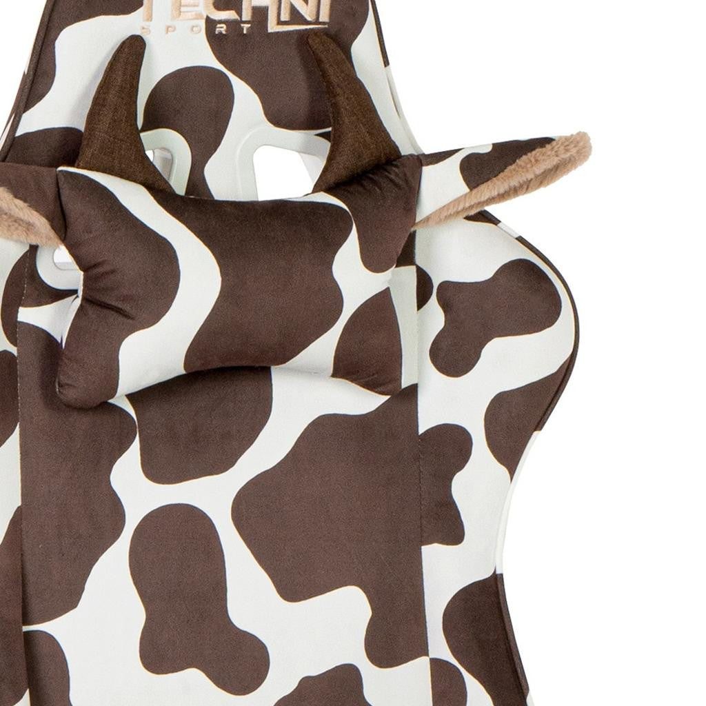 Brown & White Cow Print Gaming Chair | Adjustable Height, Rolling, Rustic Statement Design