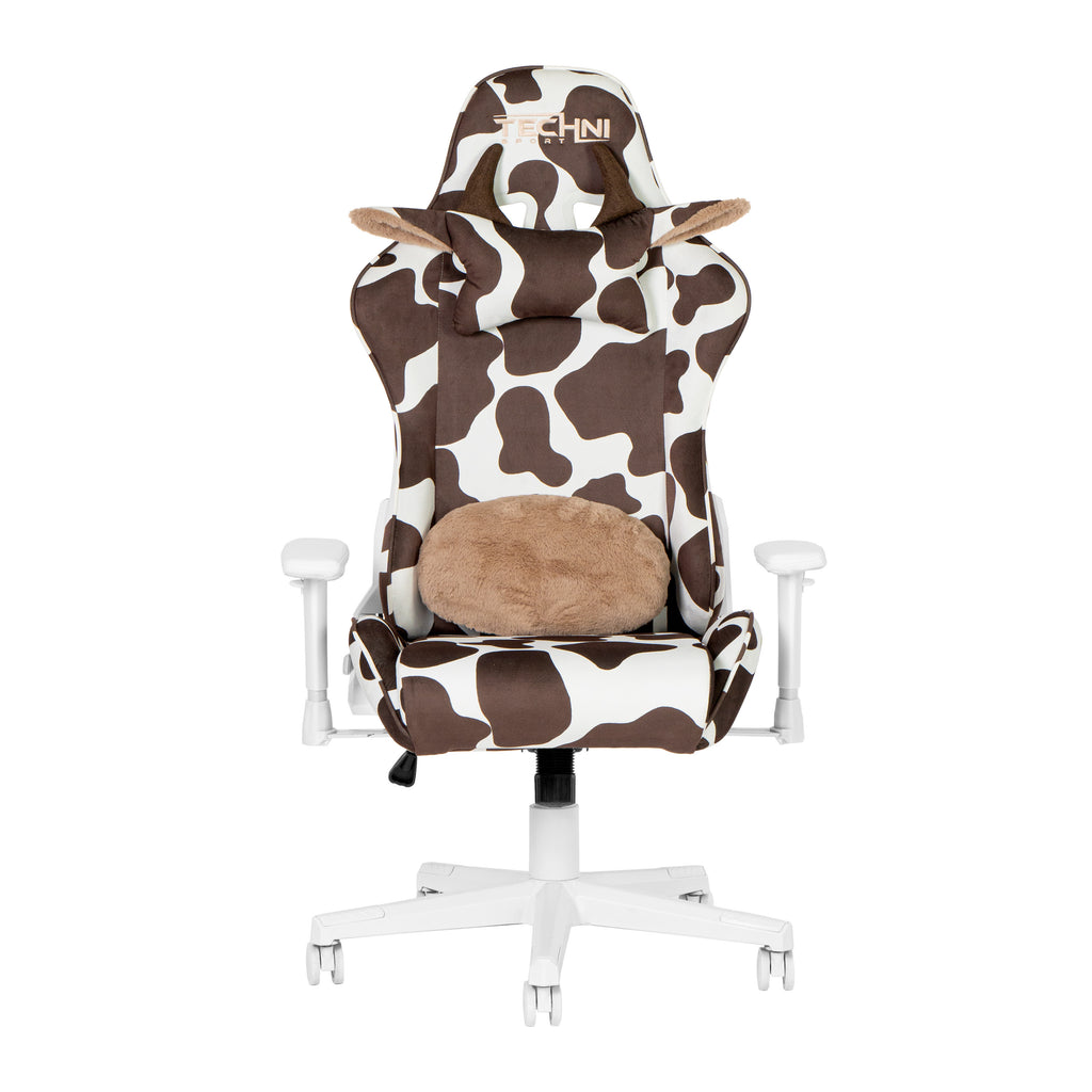Brown & White Cow Print Gaming Chair | Adjustable Height, Rolling, Rustic Statement Design