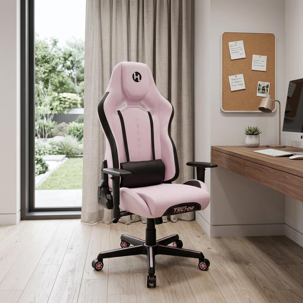 Pink & Black Gaming Chair | Swivel Rolling, Bold Feminine Style