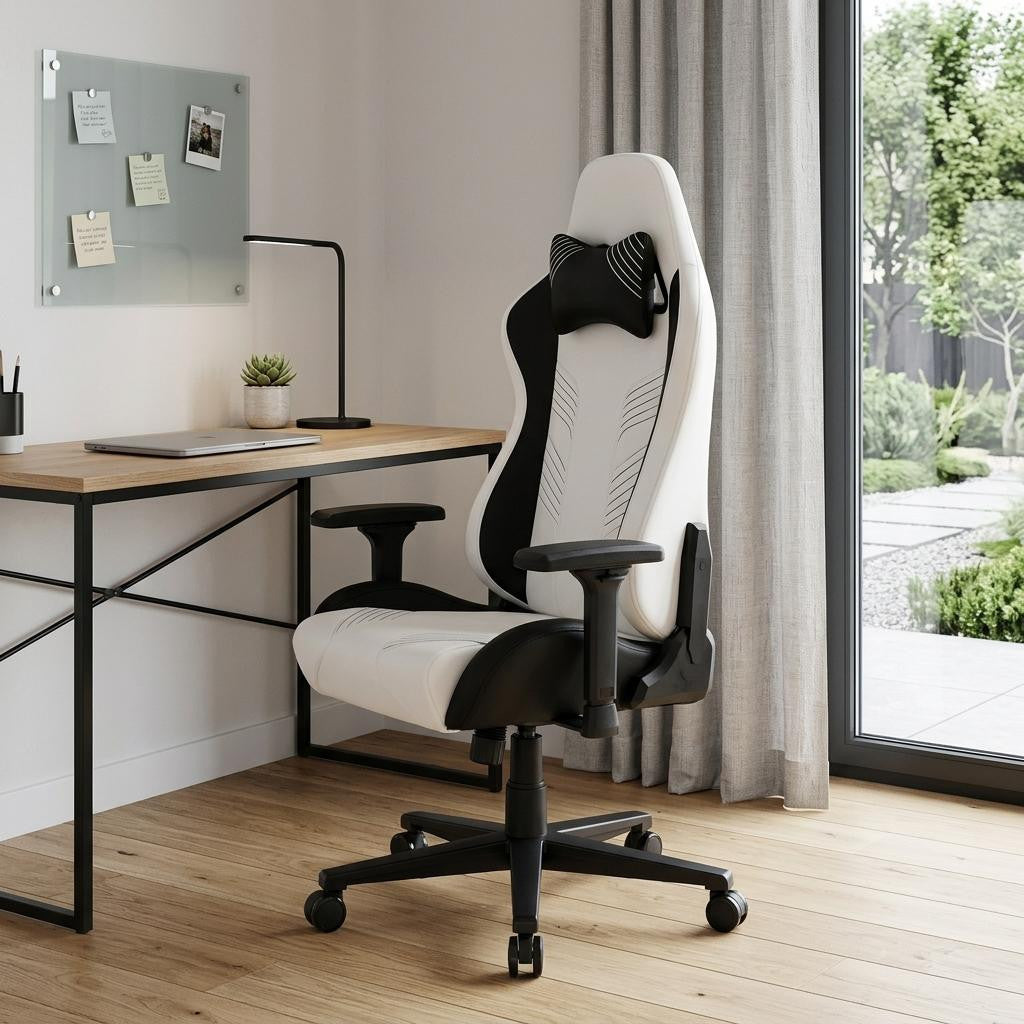 Black & White Gaming Chair | Swivel Rolling, Contrast Statement Design