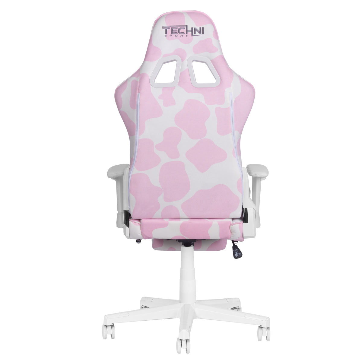 Pink & White Cow Print Gaming Chair with Footrest | Adjustable Height, Rolling, Full Support