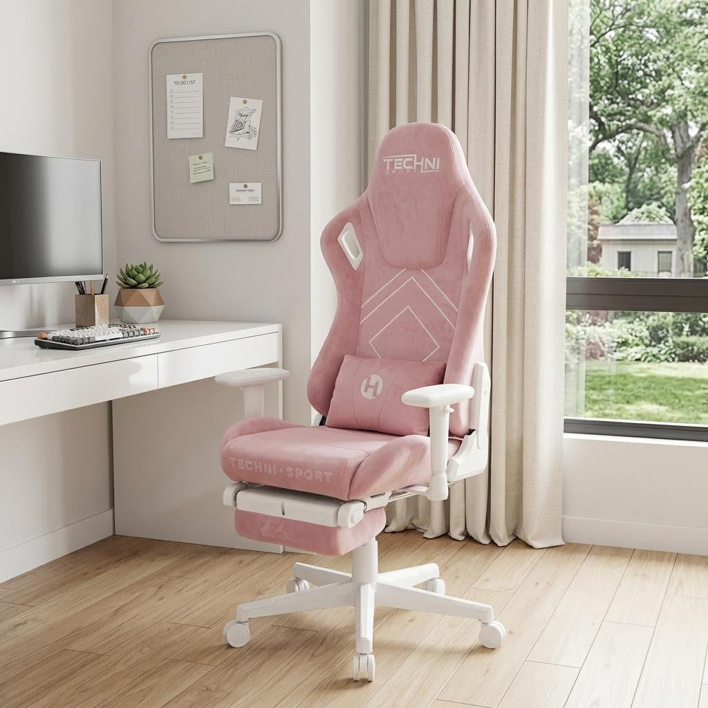 Pink & White Adjustable Height Gaming Chair | Swivel Rolling, Feminine Ergonomic Style