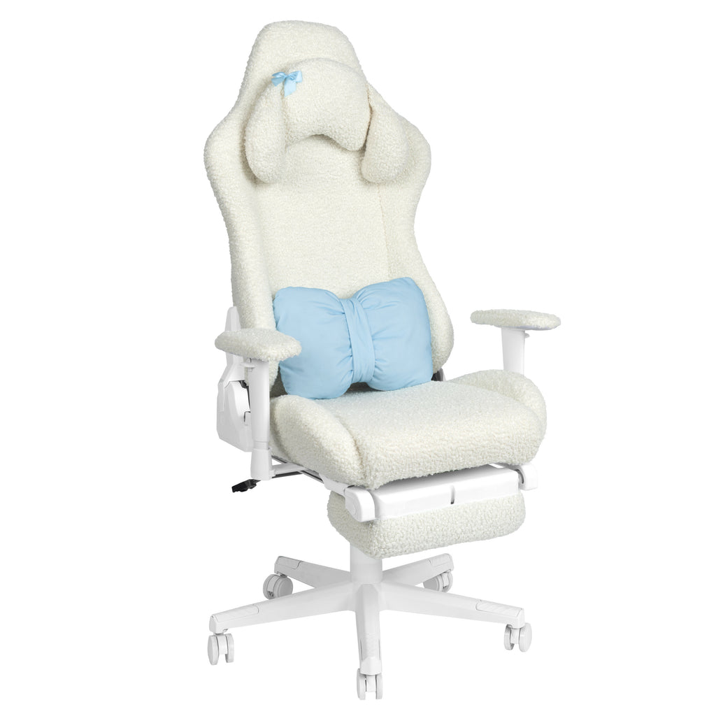 White Adjustable Height Gaming Chair with Footrest | Swivel Rolling, Clean Full Support