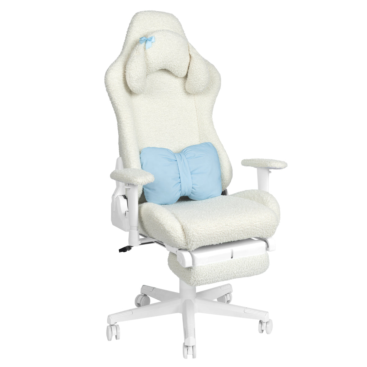 White Adjustable Height Gaming Chair with Footrest | Swivel Rolling, Clean Full Support