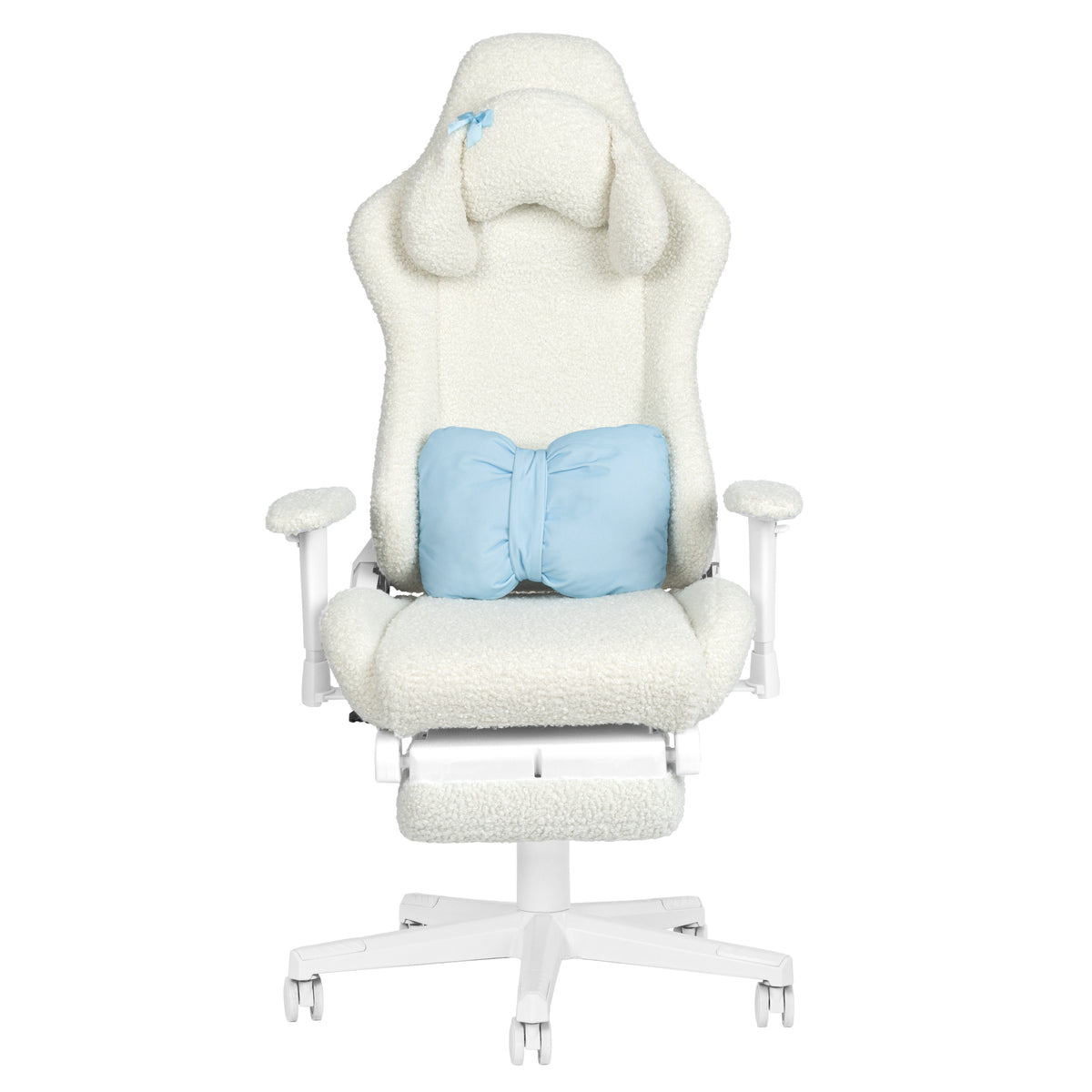 White Adjustable Height Gaming Chair with Footrest | Swivel Rolling, Clean Full Support