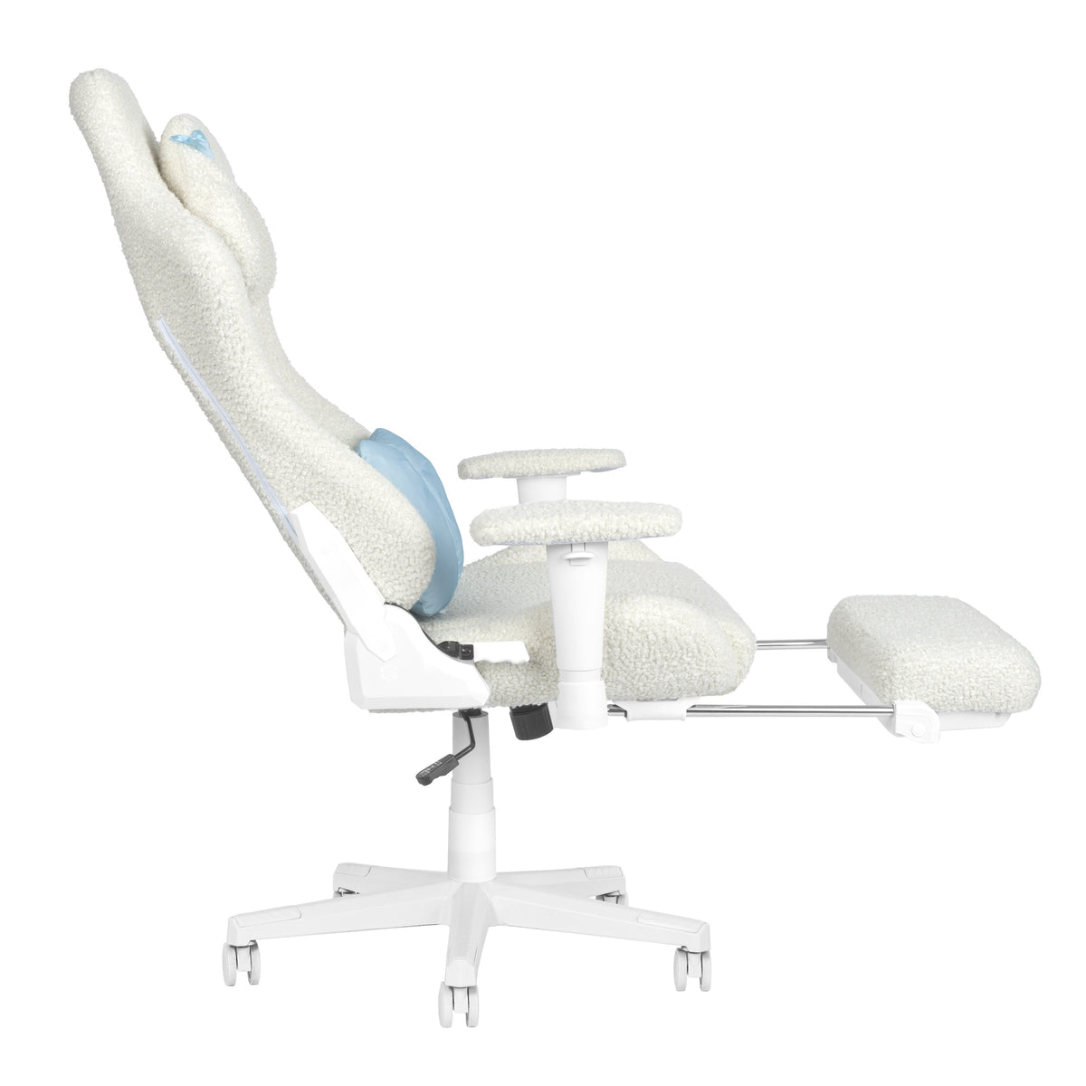 White Adjustable Height Gaming Chair with Footrest | Swivel Rolling, Clean Full Support