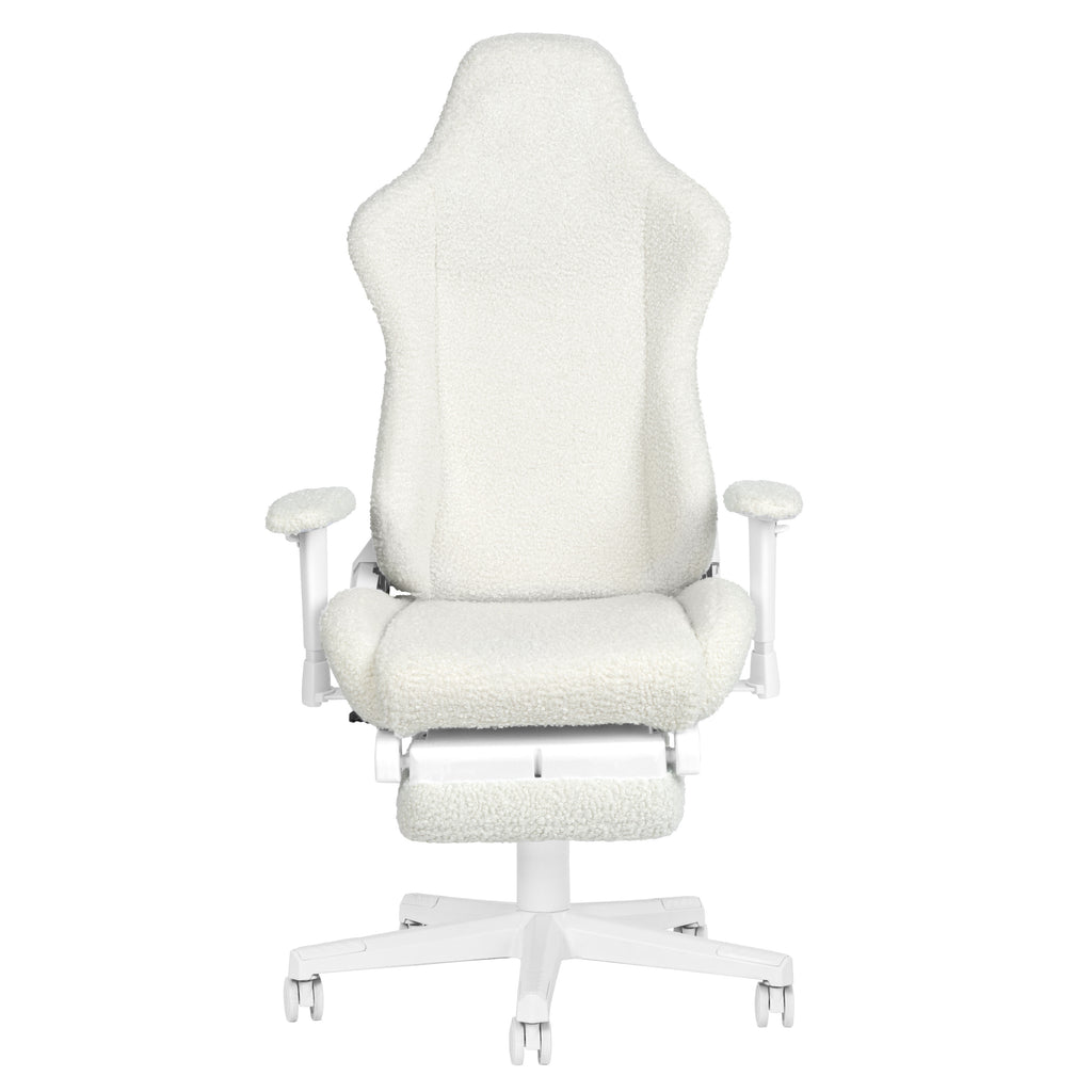 White Adjustable Height Gaming Chair with Footrest | Swivel Rolling, Clean Full Support