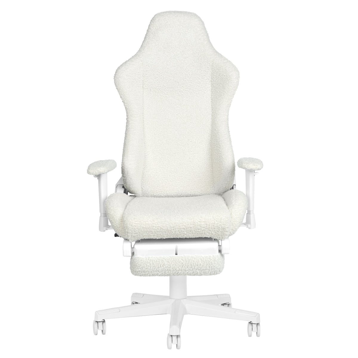 White Adjustable Height Gaming Chair with Footrest | Swivel Rolling, Clean Full Support