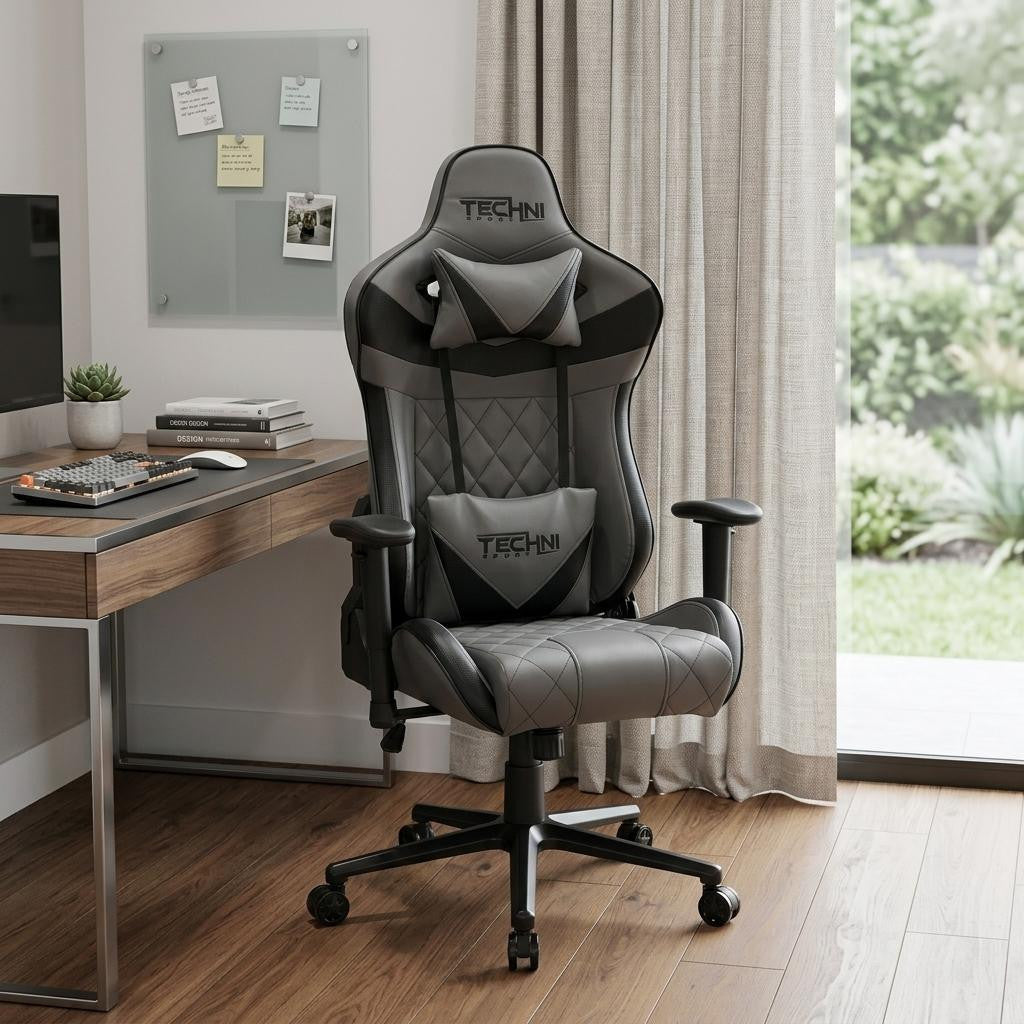 Gray & Black Adjustable Height Gaming Chair | Swivel Rolling, Sleek Ergonomic Design