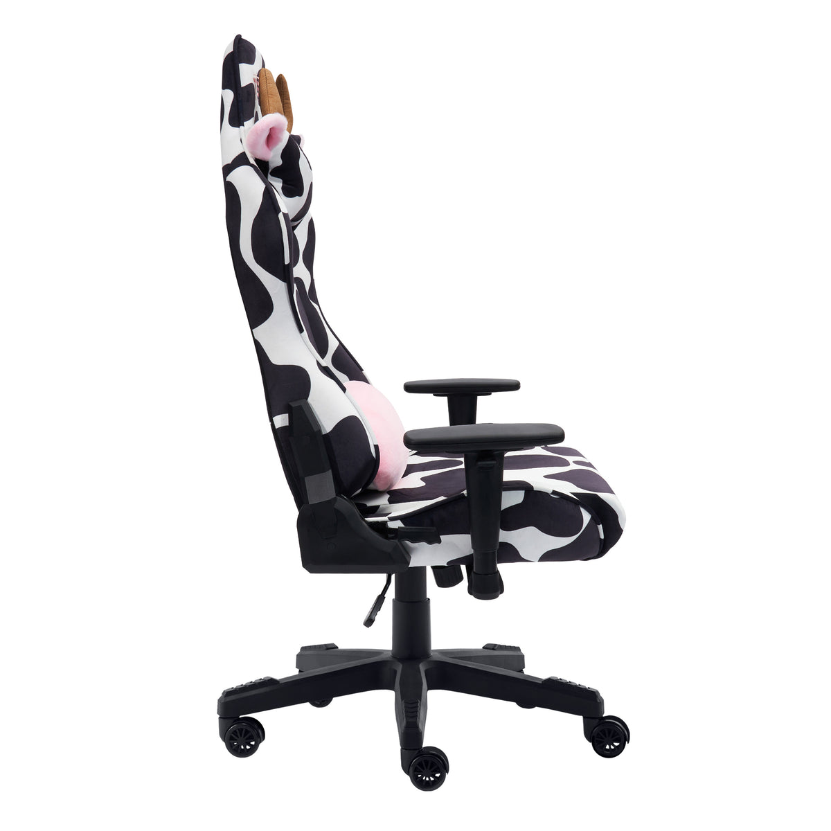 Black White & Pink Cow Print Gaming Chair | Adjustable Height, Swivel Rolling, Bold Statement